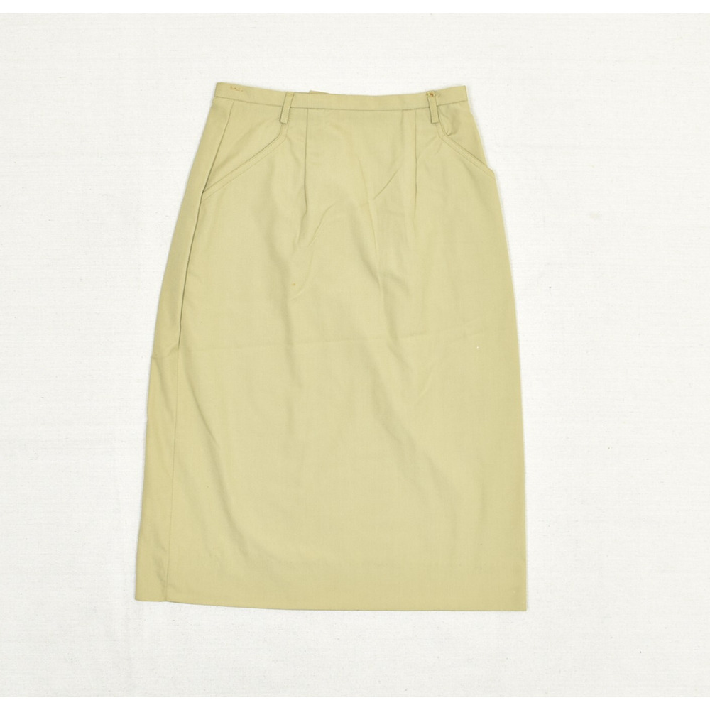 Vintage Miss Pat Women's Straight Skirt Zip Solid Acrylic Beige Size 8 Pleated